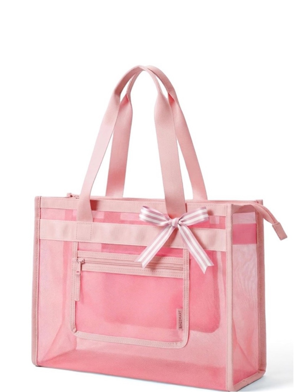 Pink Mesh Tote Bag with Ribbon Accent
